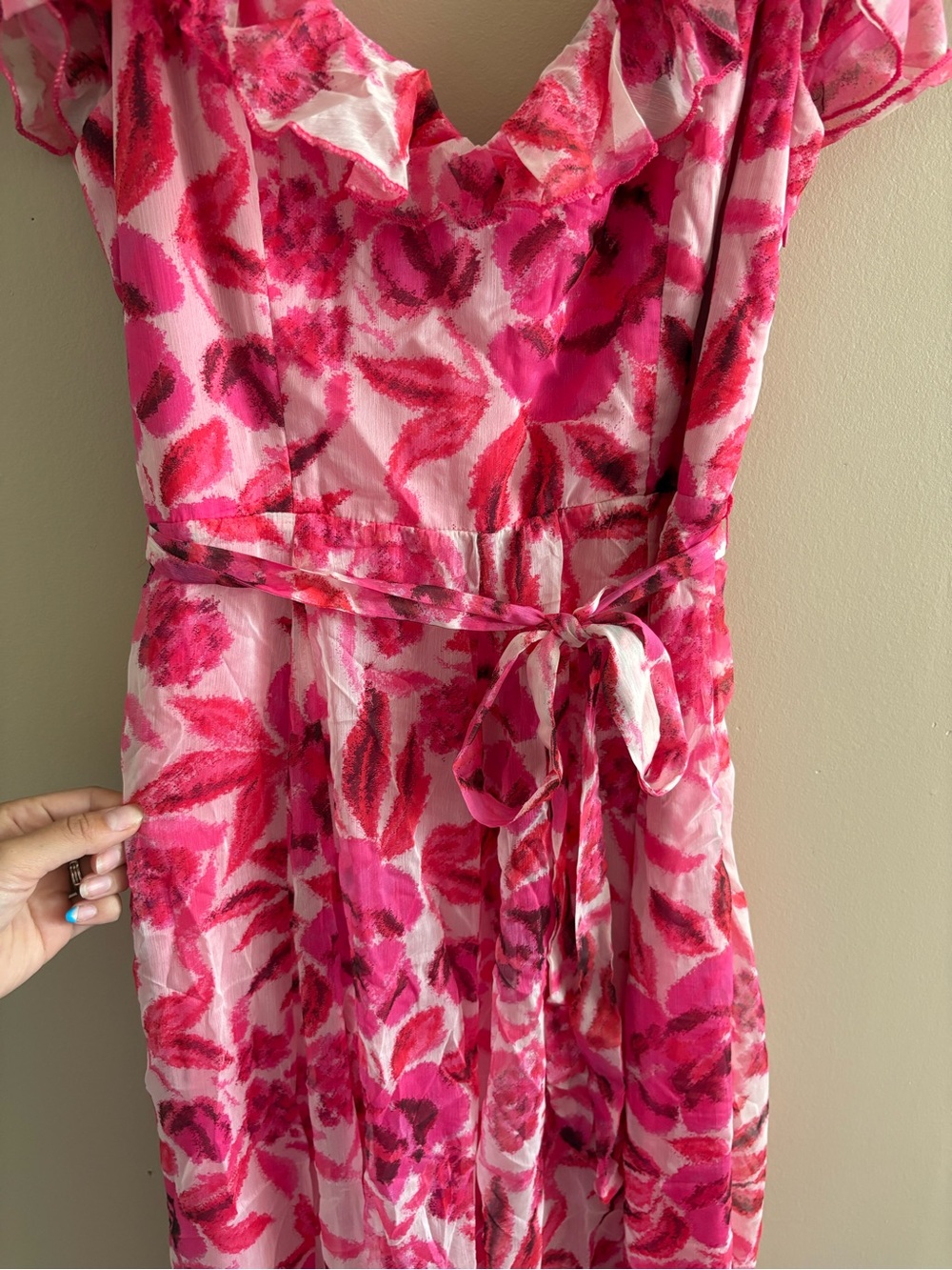 Lulus Sensationally Sweeter Bright Pink Floral Ruffled Maxi Dress Size Medium - Picture 11 of 13